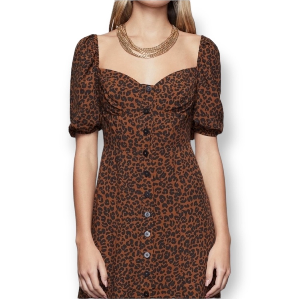 Good American women's corset puff sleeve leopard print maxi size L NWT